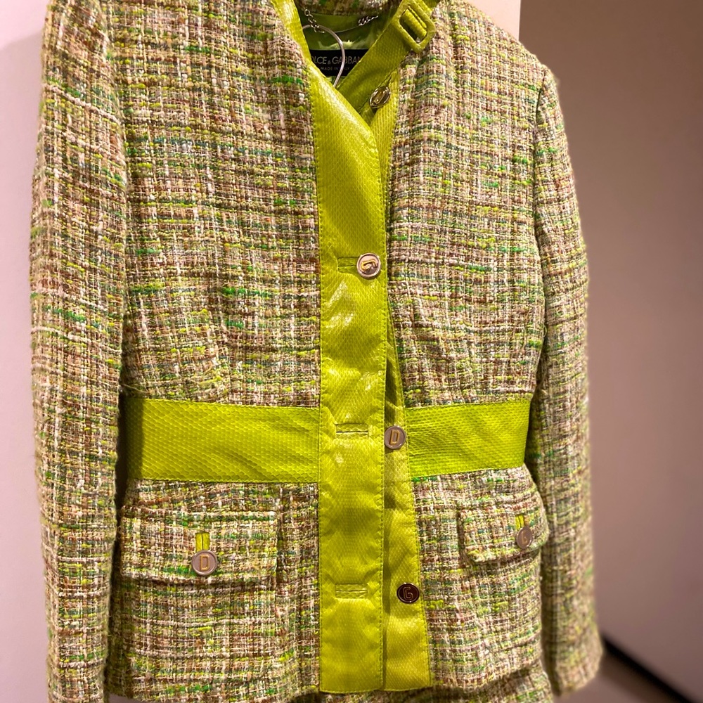 Dolce & Gabbana suit. Gorgeous green trimming.